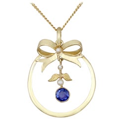 1920s Sapphire and Pearl, Yellow Gold Pendant