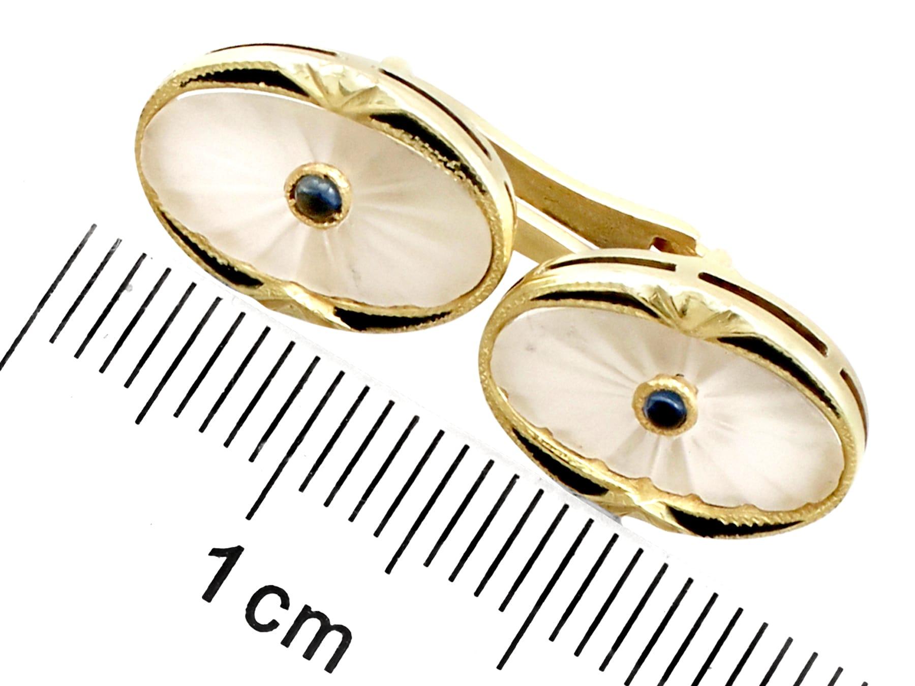 1920s Sapphire and Rock Crystal Enamel Yellow Gold Cufflinks In Excellent Condition For Sale In Jesmond, Newcastle Upon Tyne
