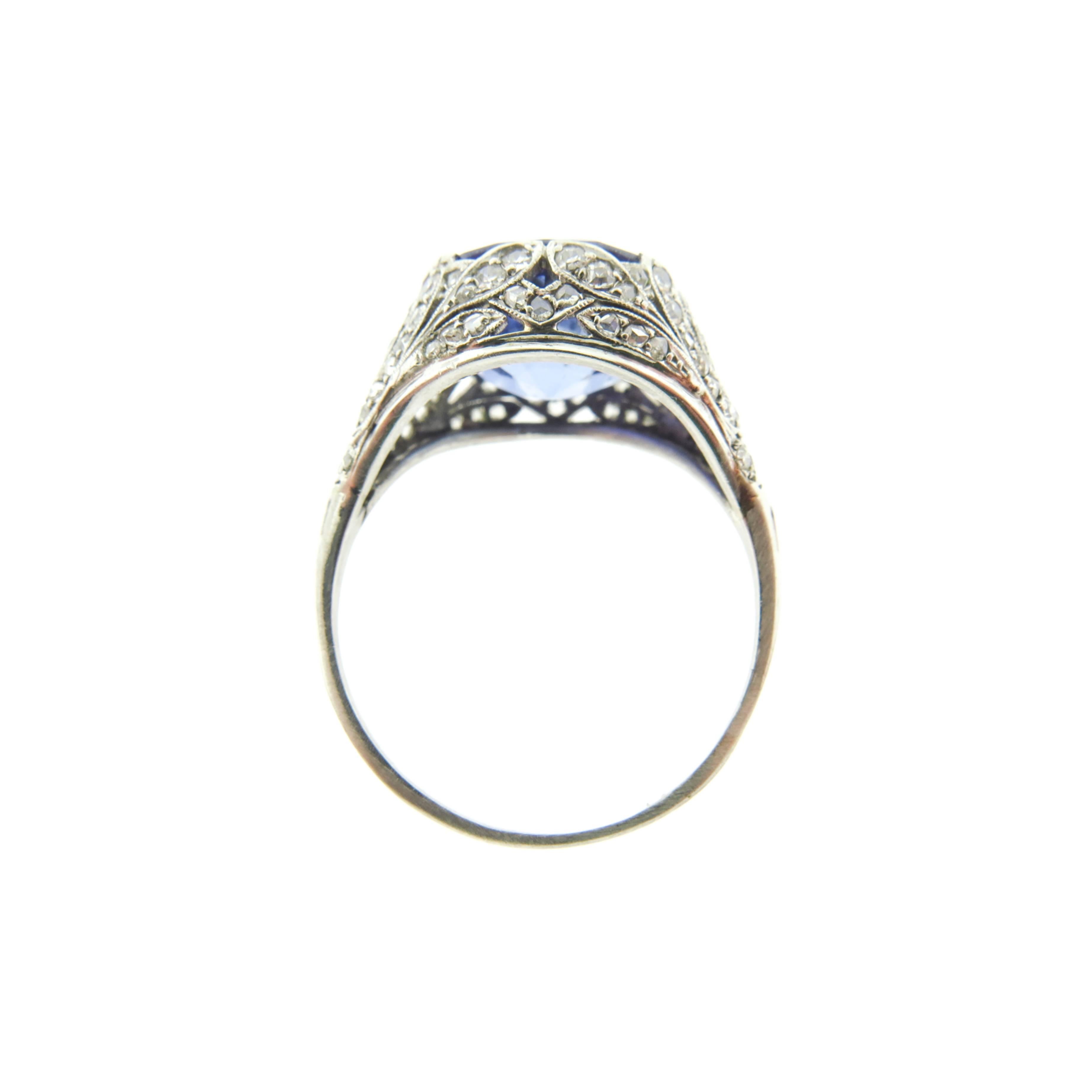 Women's 1920s Sapphire Diamond  filigree Platinum Ring