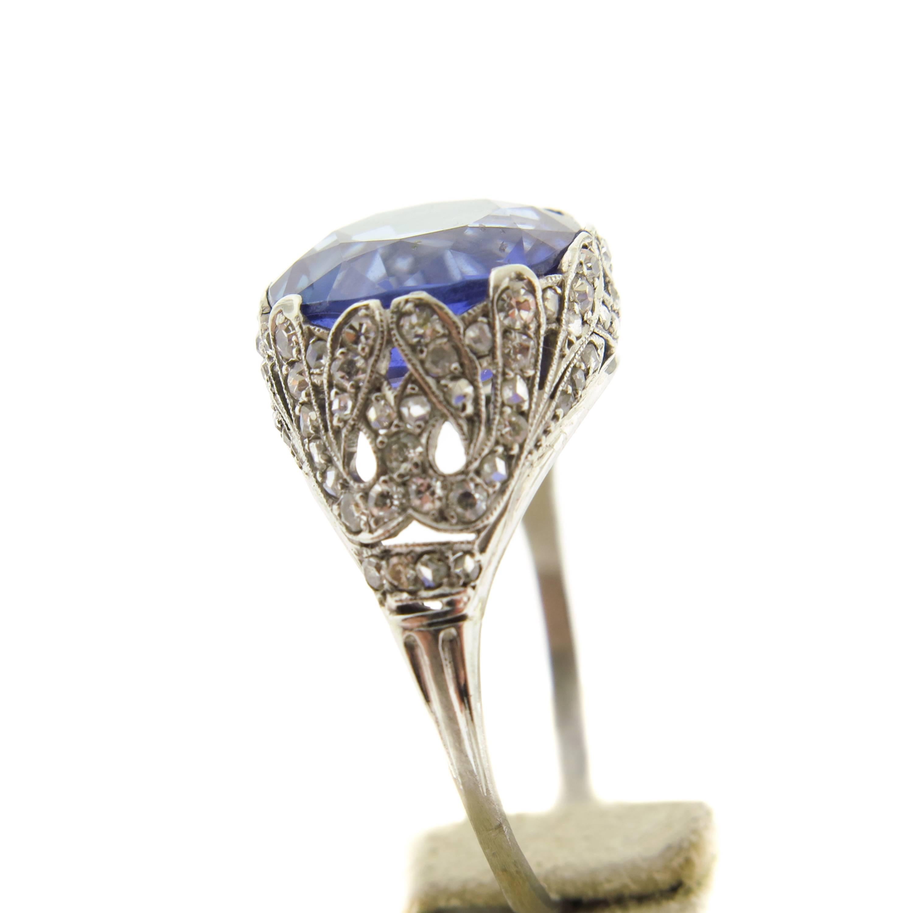 1920s Sapphire Diamond  filigree Platinum Ring 2