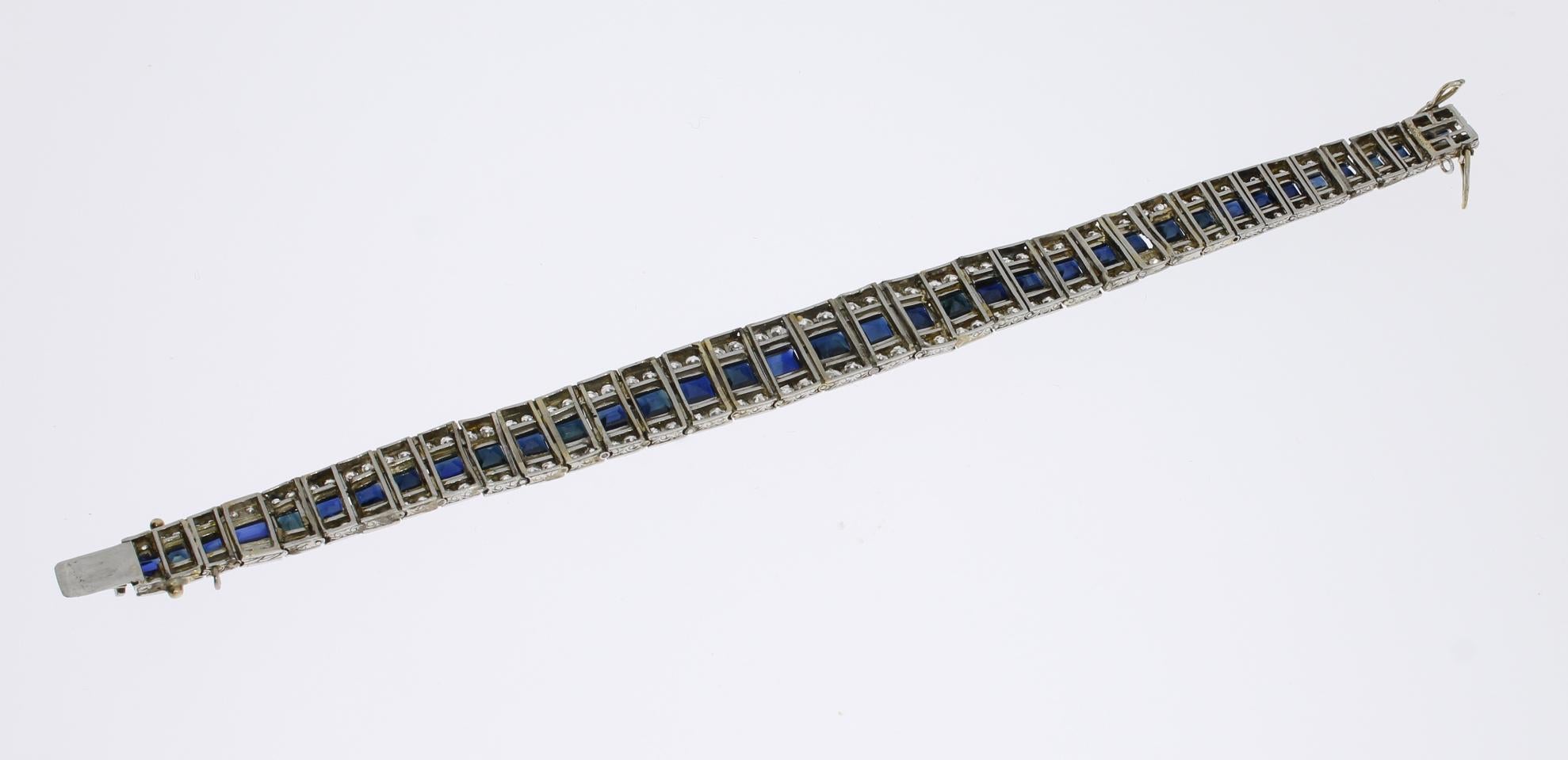 Saphir-Diamant-Platin-Tennisarmband aus den 1920er Jahren im Zustand „Hervorragend“ im Angebot in Berlin, DE
