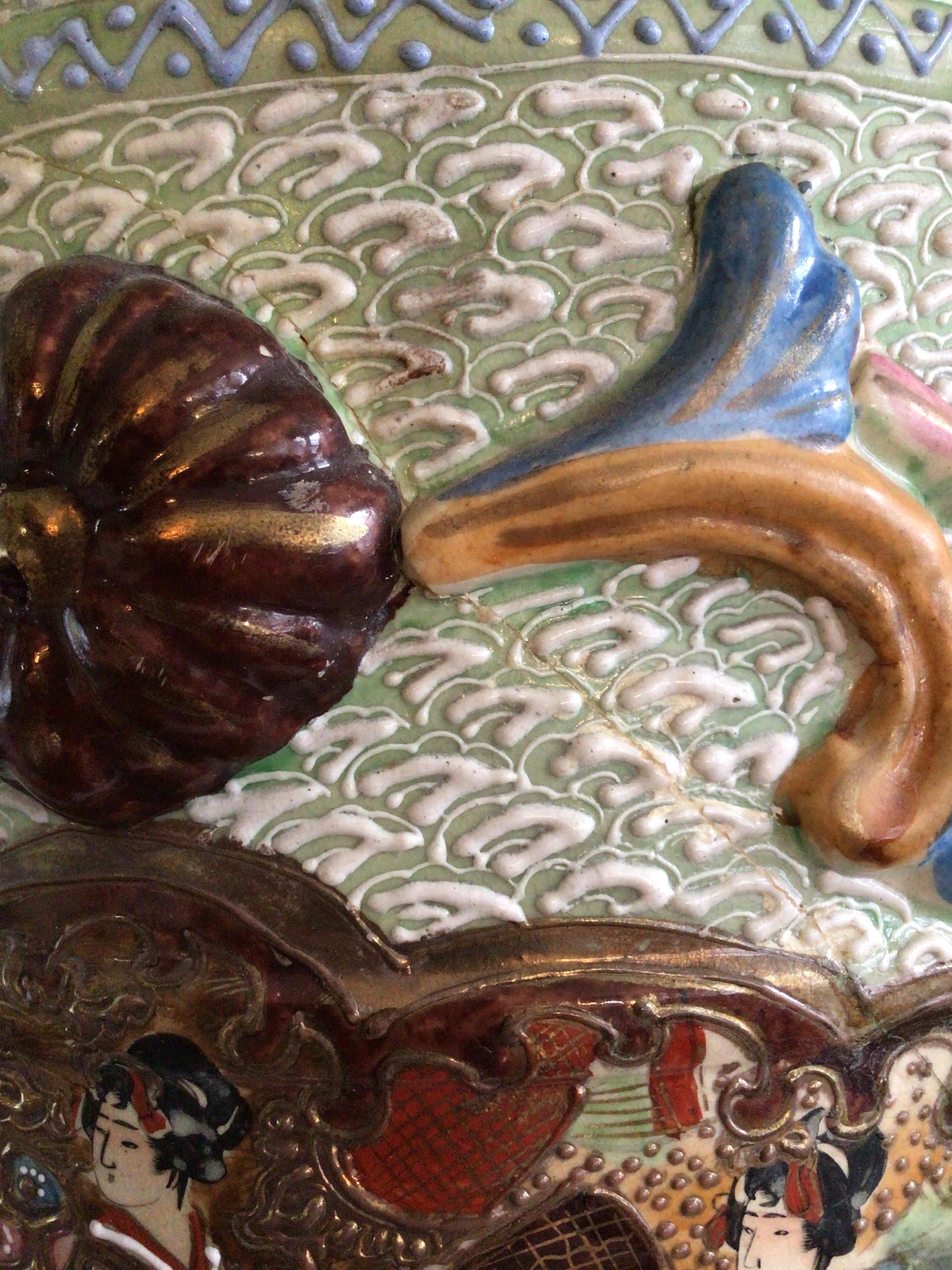 1920er Jahre Satsuma Stil keramischen Umbrella Stand mit gemalten und erhabenen Motiven im Angebot 11