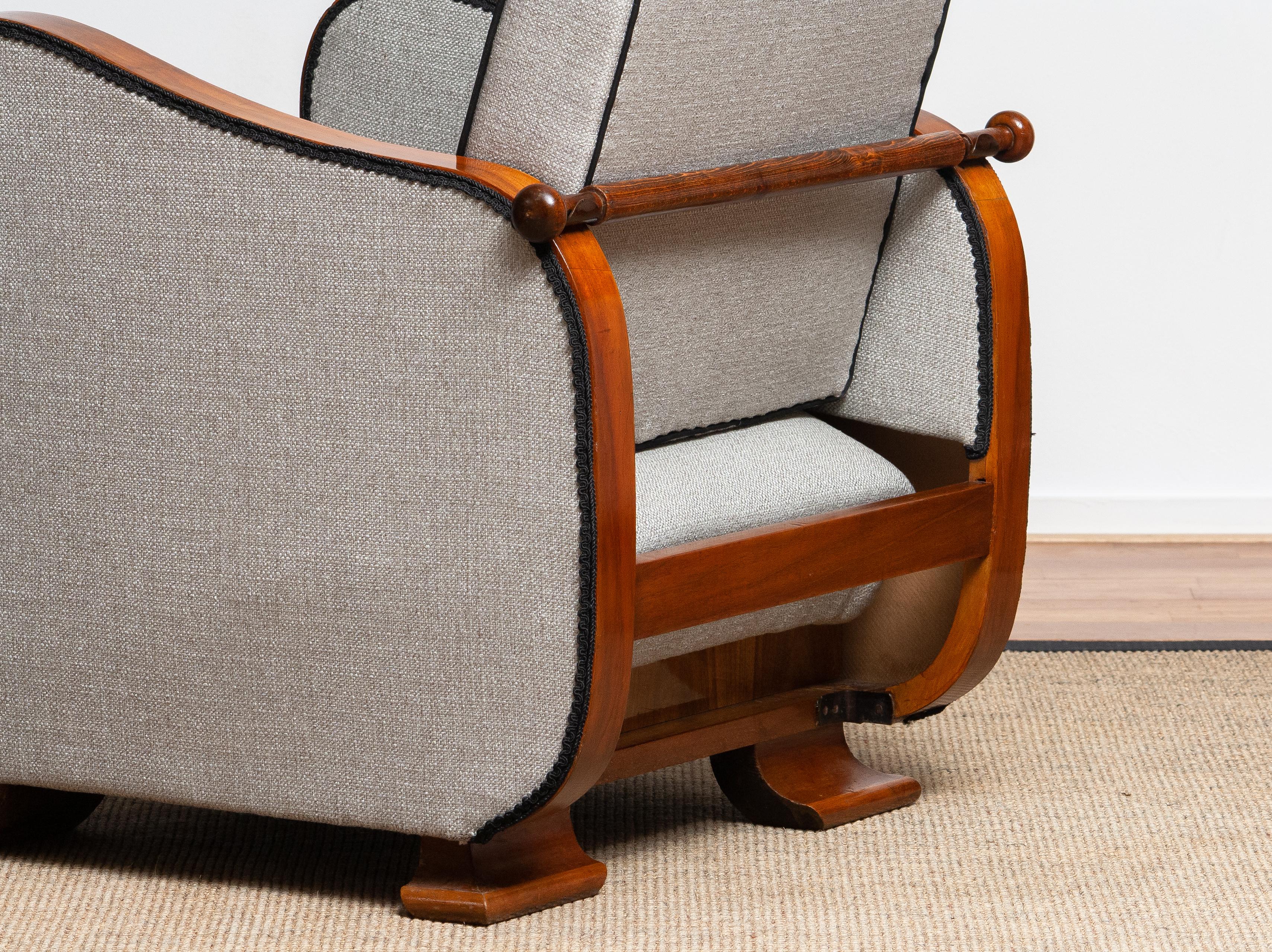 1920s, Scandinavian Art Deco Armchair / Lounge Chair Silver Grey on Walnut 1 3