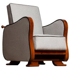 1920s, Scandinavian Art Deco Armchair / Lounge Chair Silver Grey on Walnut 1