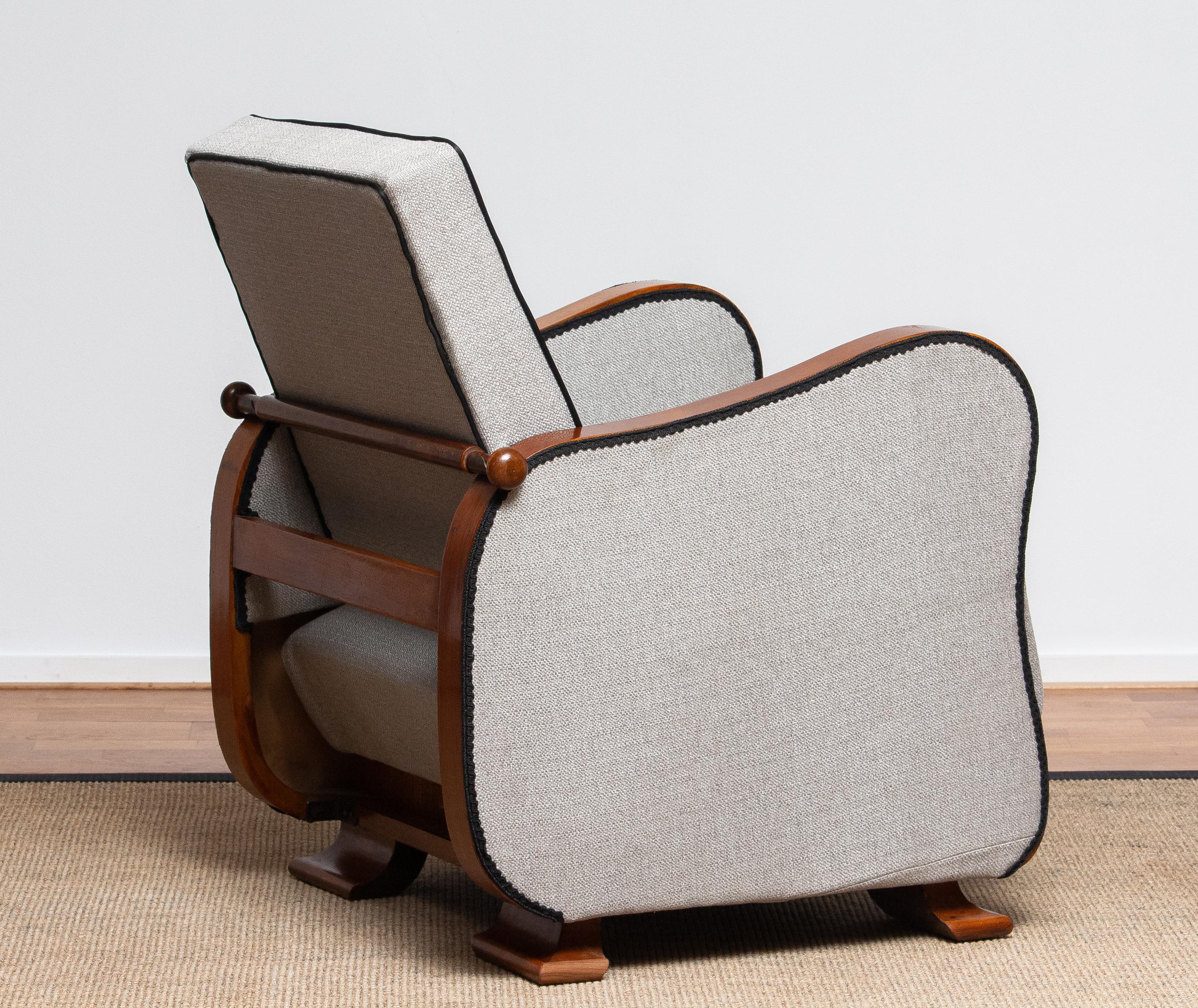 1920s, Scandinavian Art Deco Armchair / Lounge Chair Silver Grey on Walnut 5