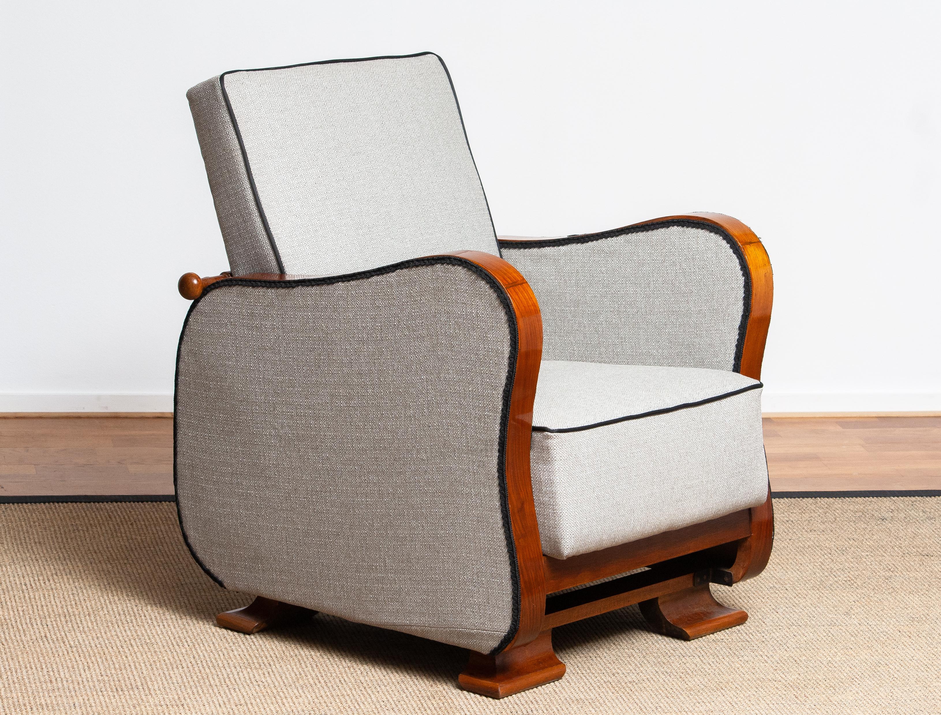 Swedish 1920s, Scandinavian Art Deco Armchair / Lounge Chair Silver Grey on Walnut