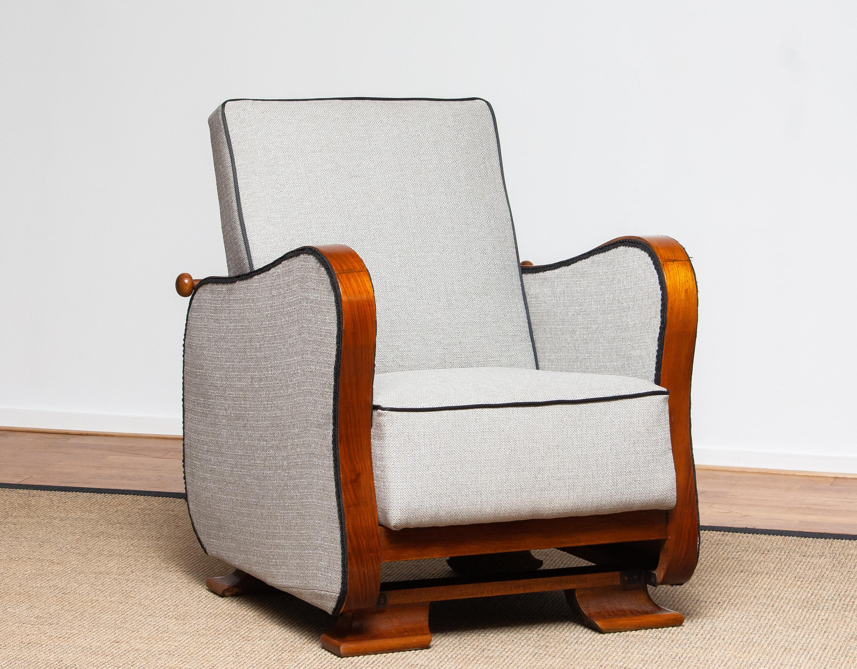 1920s, Scandinavian Art Deco Armchair / Lounge Chair Silver Grey on Walnut In Good Condition In Silvolde, Gelderland