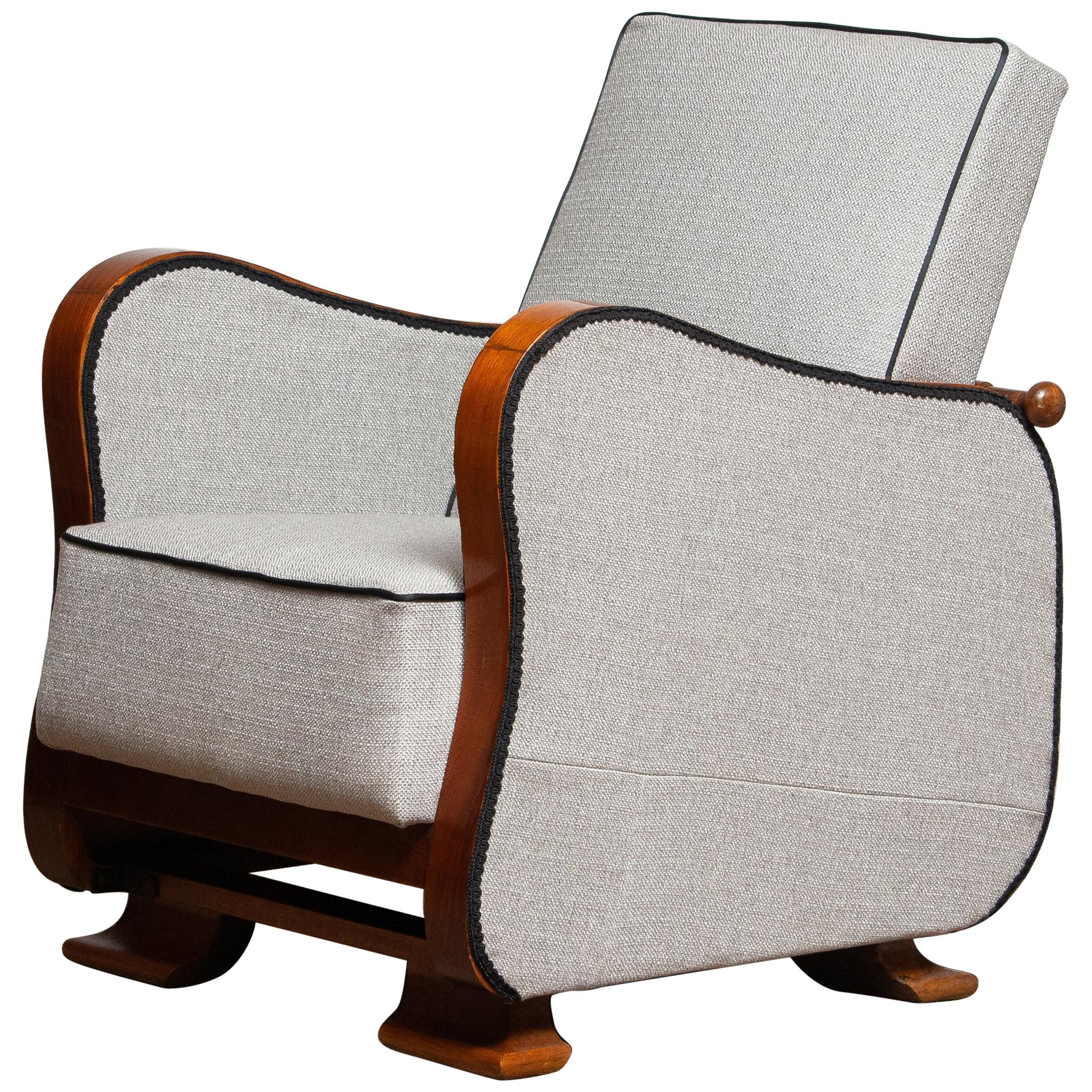 1920s, Scandinavian Art Deco Armchair / Lounge Chair Silver Grey on Walnut