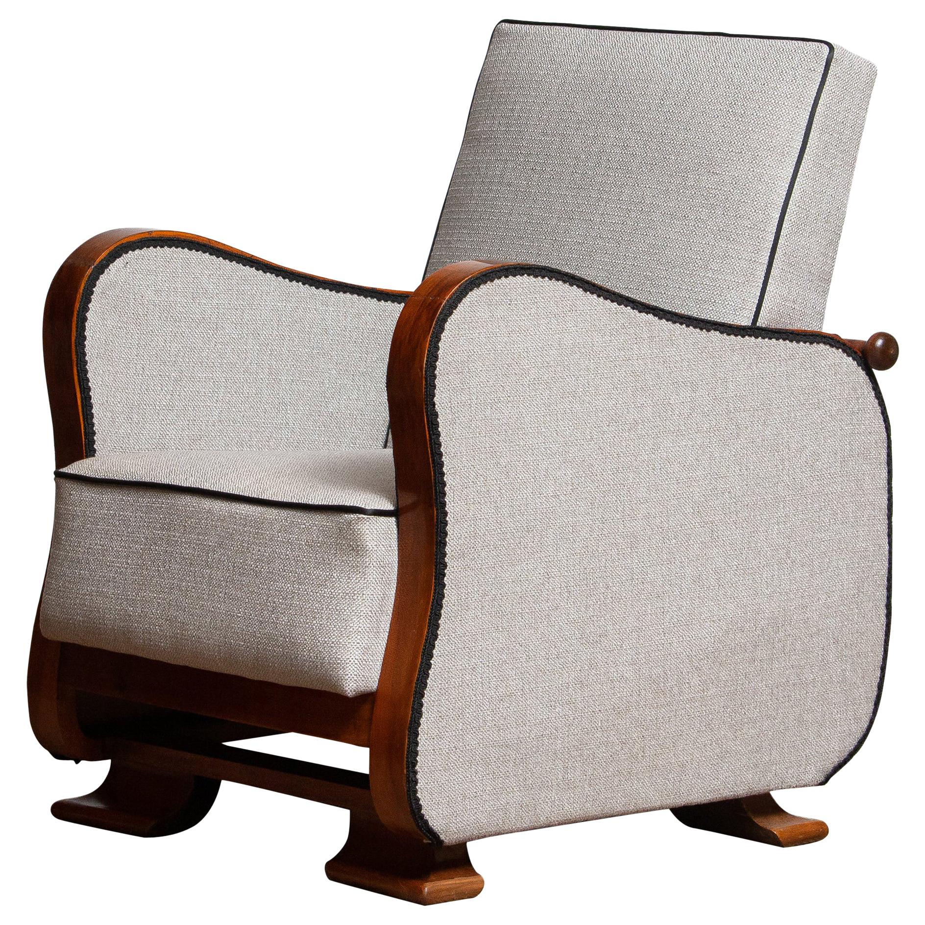 1920s, Scandinavian Art Deco Armchair / Lounge Chair Silver Grey on Walnut