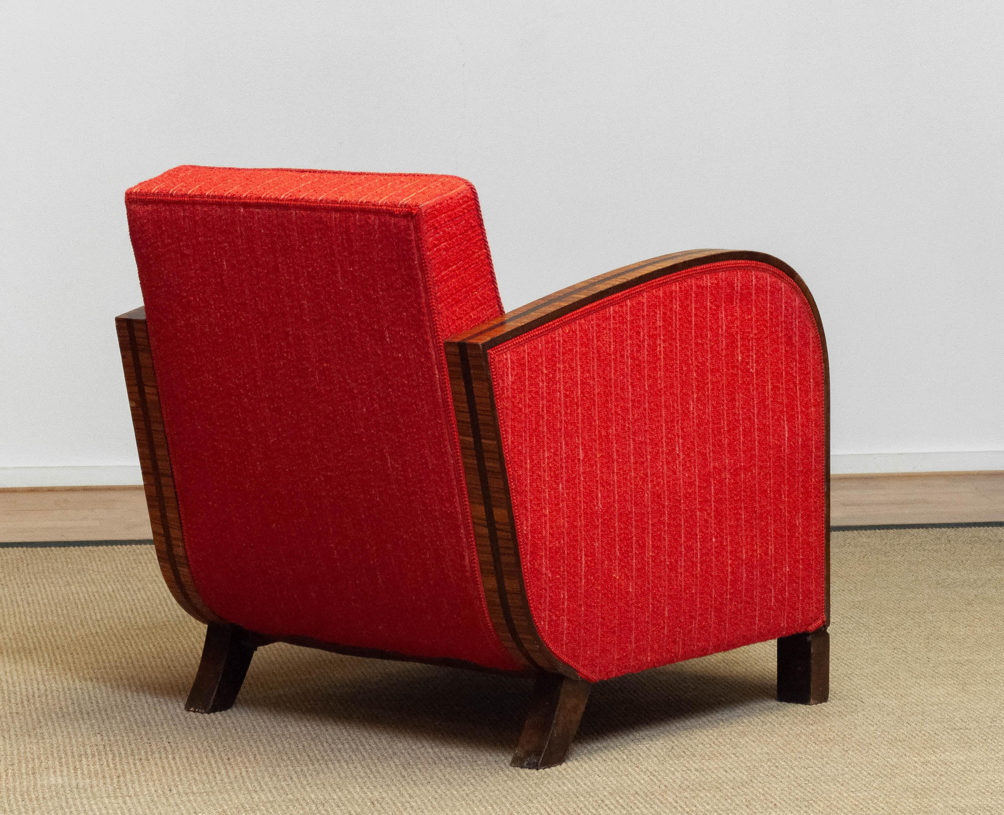 Swedish 1920's Scandinavian Art Deco Club Lounge Chair Veneered Armrests Bouclé Fabric