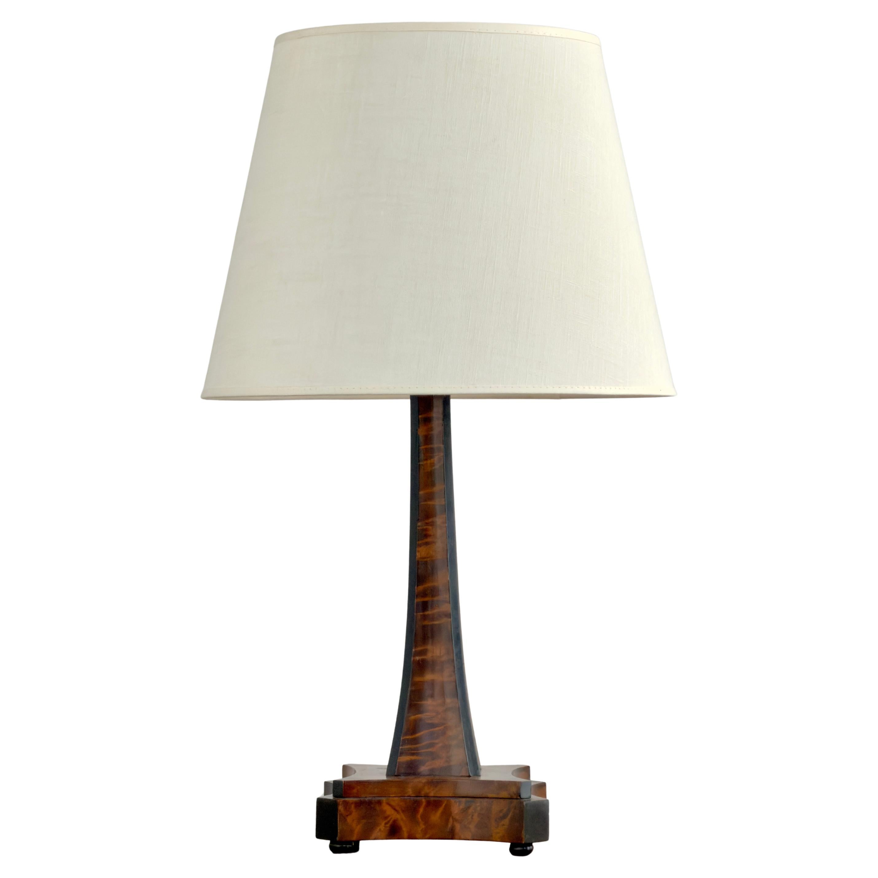 1920s Scandinavian Table Lamp, Flamed Birch & Black Stain, Art Deco