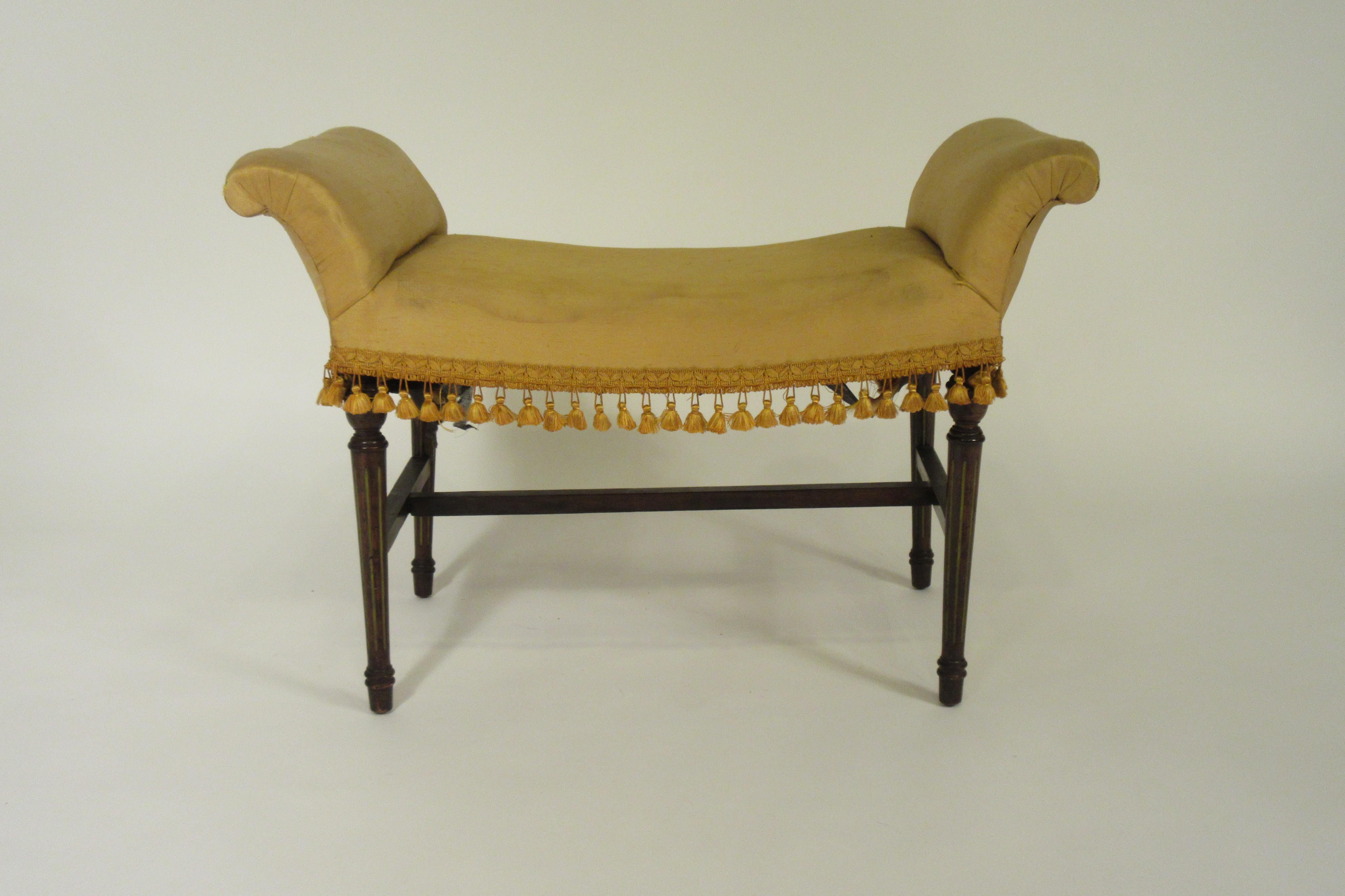 1920s scrolled arm bench. Has original upholstery, needs to be reupholstered.