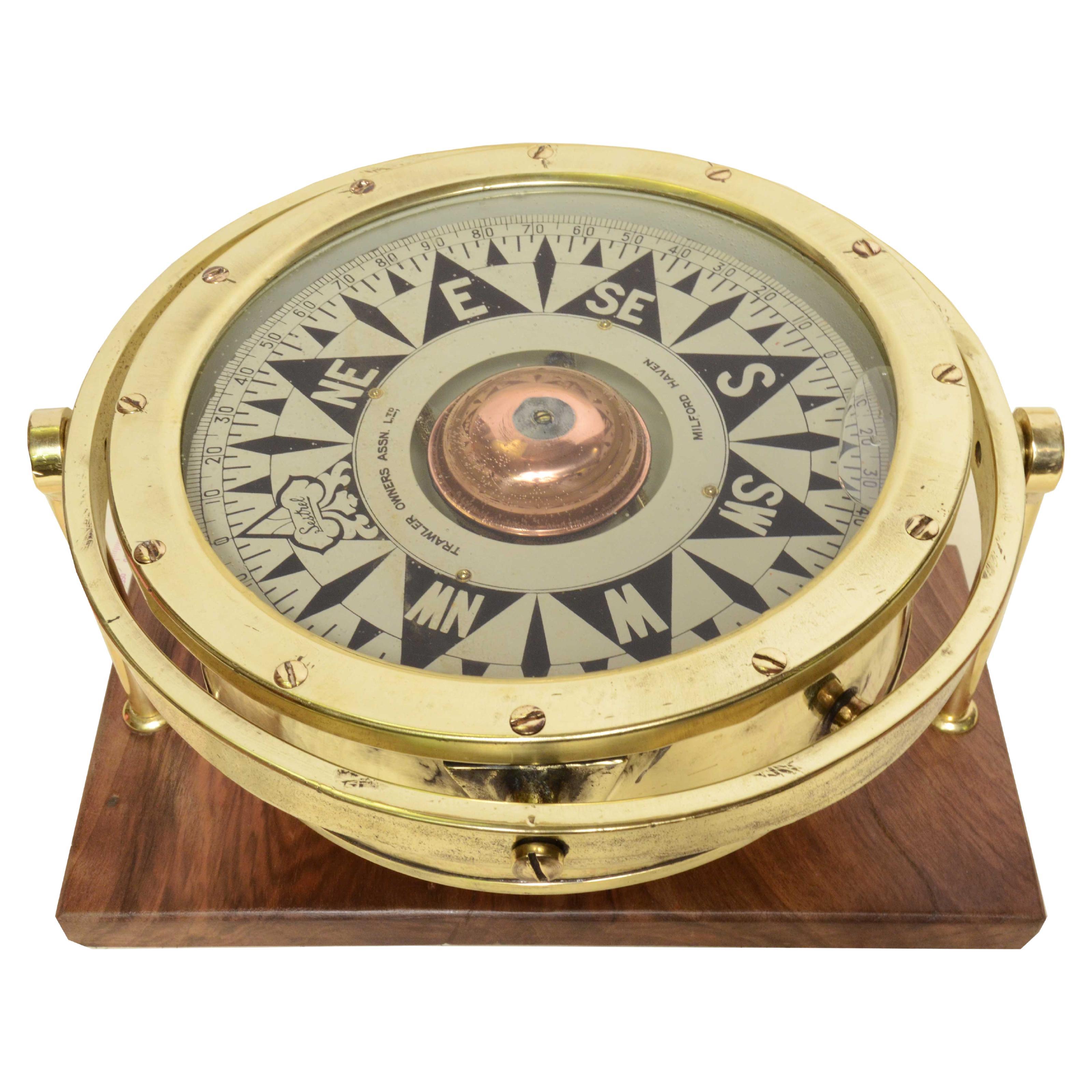 1920s Sestrel Brass Nautical Gimbal Compass Antique Maritime