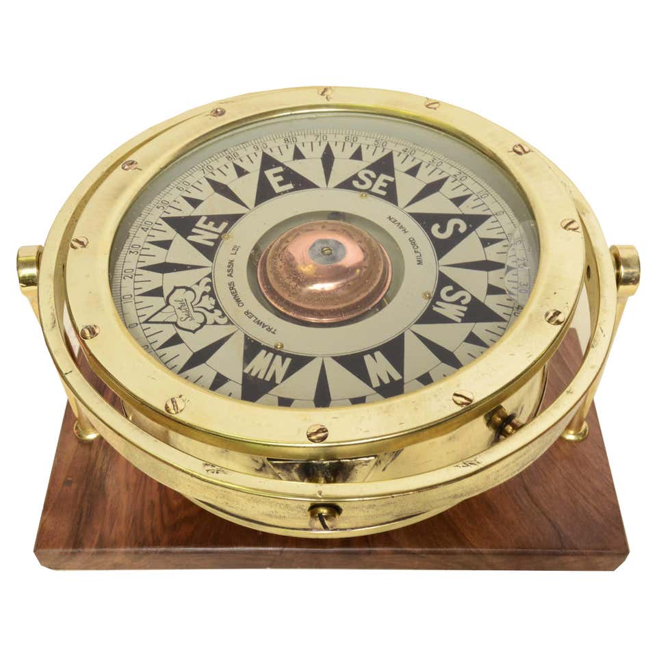 Vintage, Handheld Bearing Compass, English, Oak, Maritime, Navigation ...