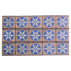 1920s Set of 15 Floral or Star Ceramic Encaustic Tiles