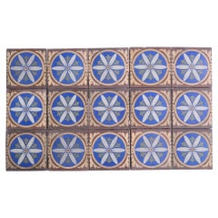 1920s Set of 15 Floral or Star Ceramic Encaustic Tiles