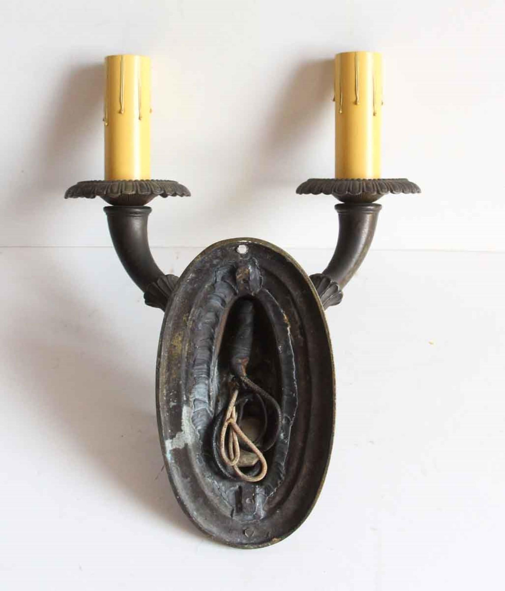 Early 20th Century 1920s Set of 3 Two Arm Empire Wall Sconces w/ Beaded and Cornucopia Detail