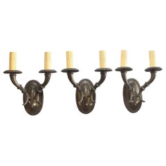 1920s Set of 3 Two Arm Empire Wall Sconces w/ Beaded and Cornucopia Detail