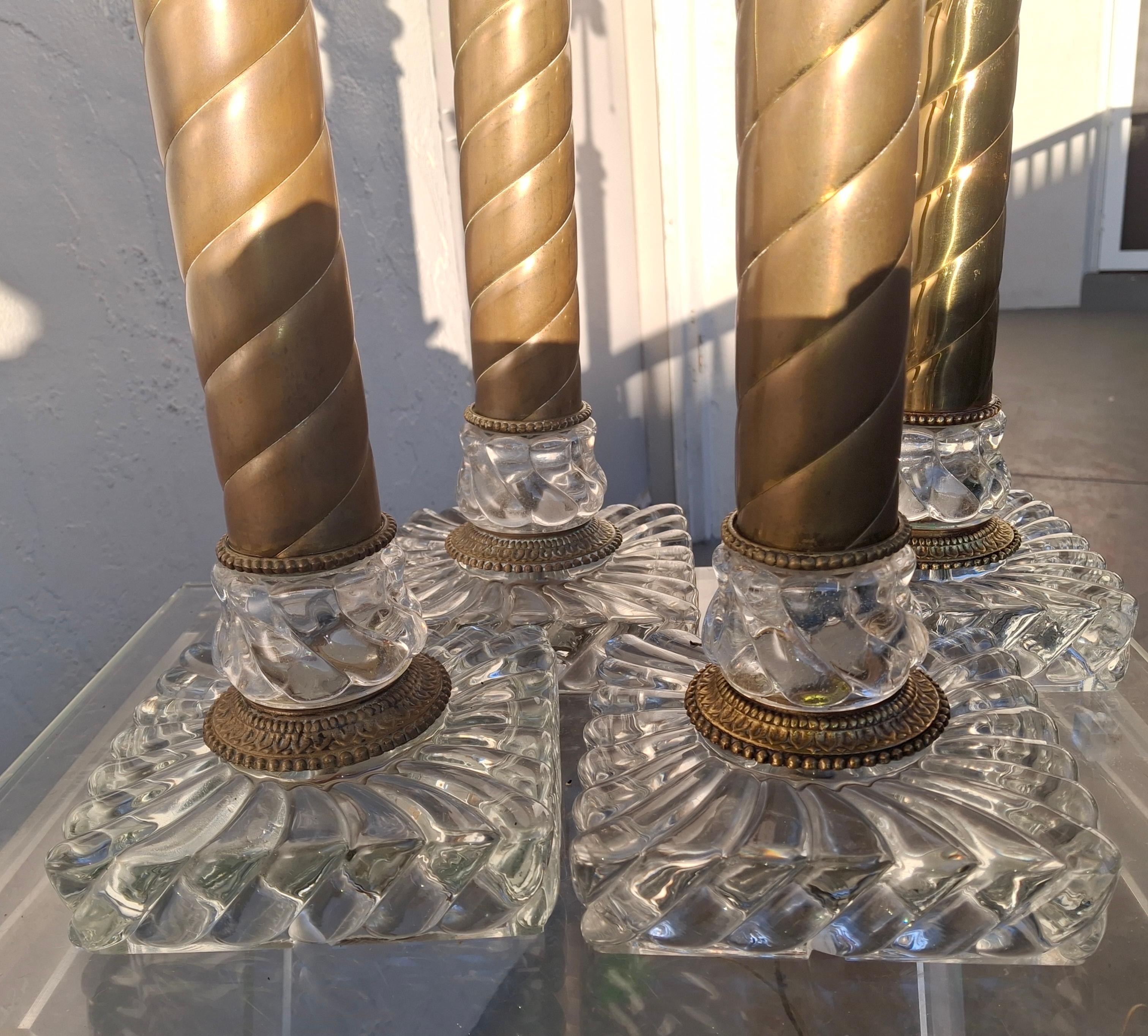 1920s Set of 4 French Regency Baccarat Columnar Crystal Brass Swirl Table Lamps in vendita 6