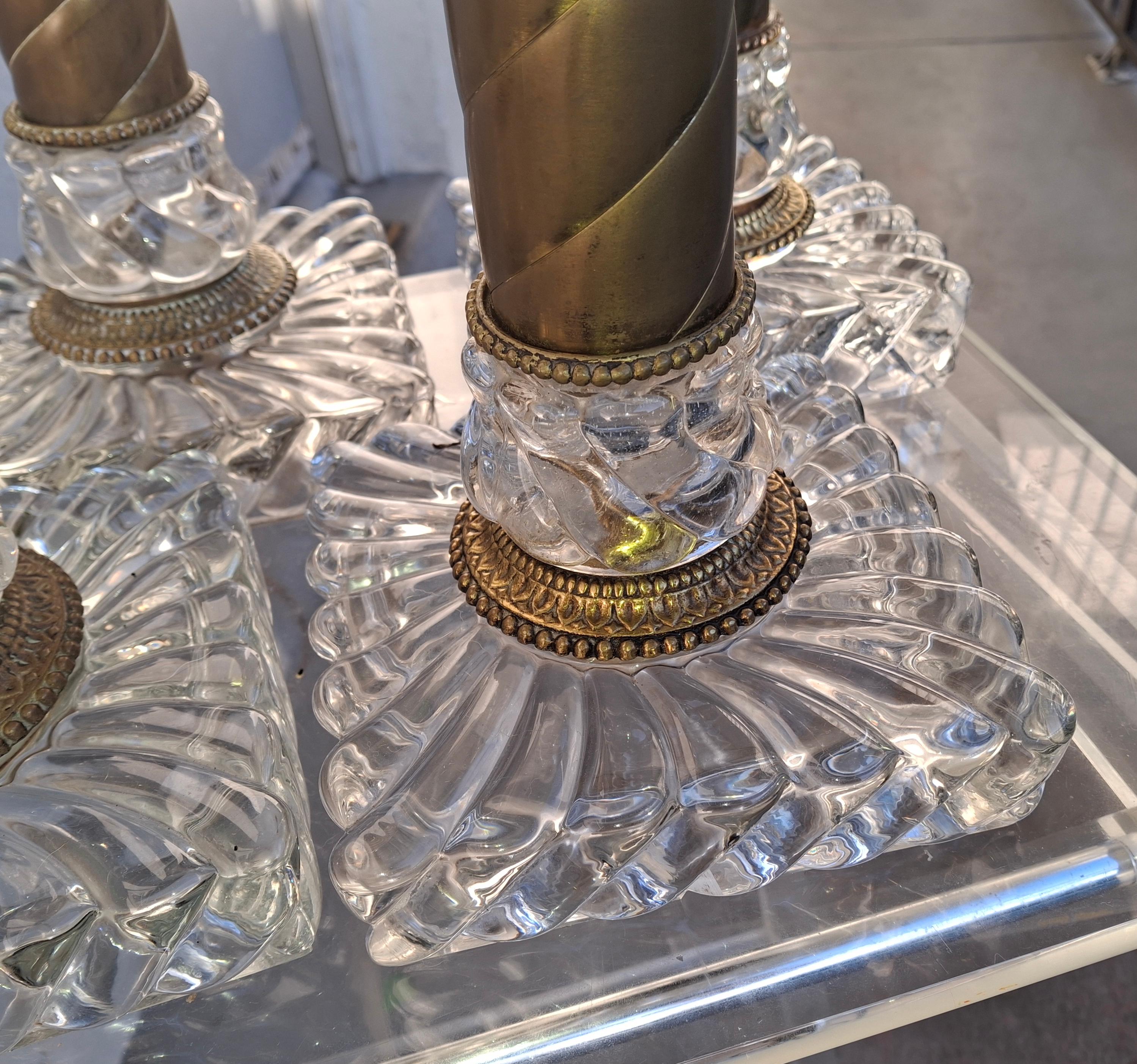 1920s Set of 4 French Regency Baccarat Columnar Crystal Brass Swirl Table Lamps in vendita 9