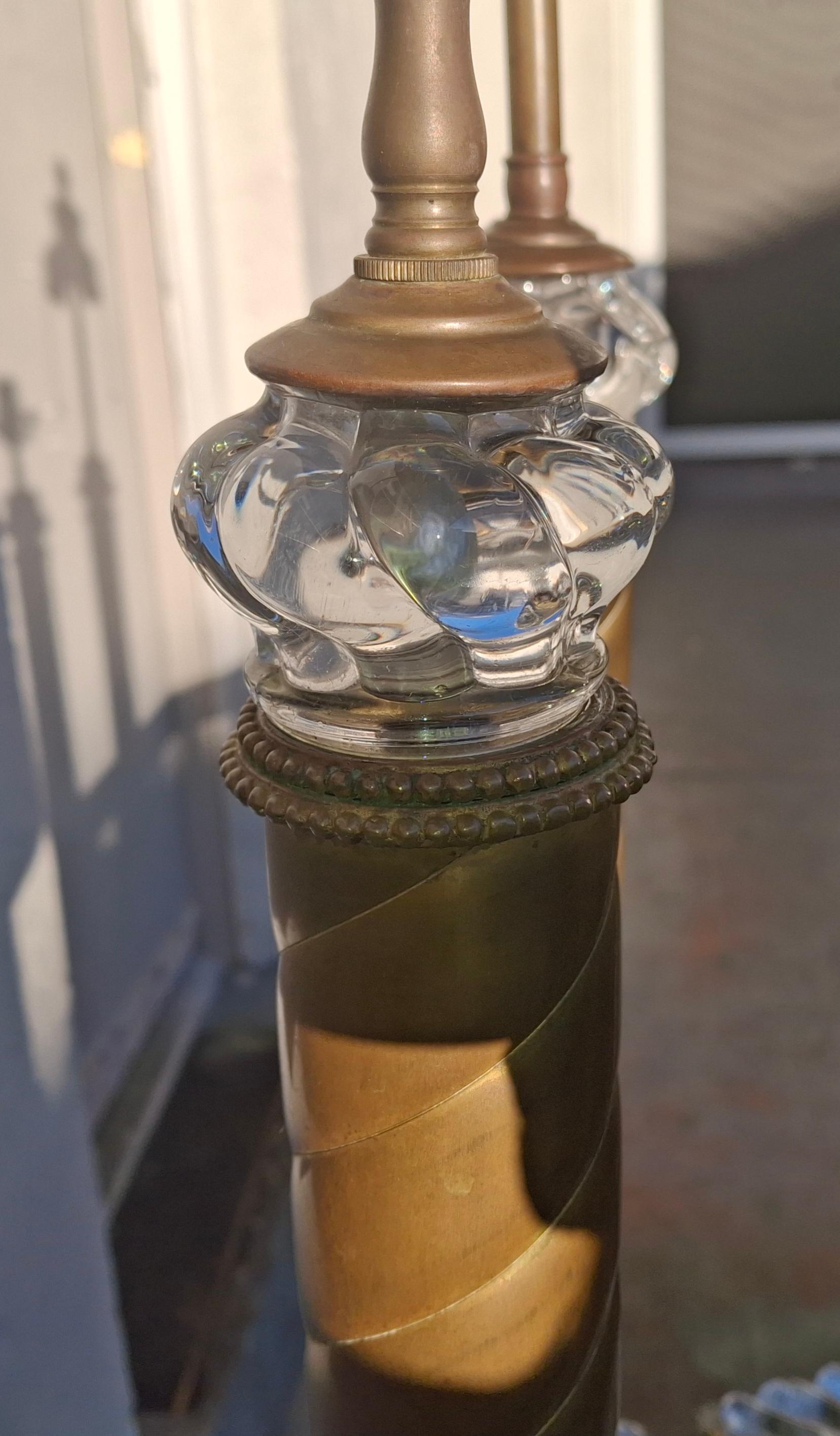 1920s Set of 4 French Regency Baccarat Columnar Crystal Brass Swirl Table Lamps in vendita 13