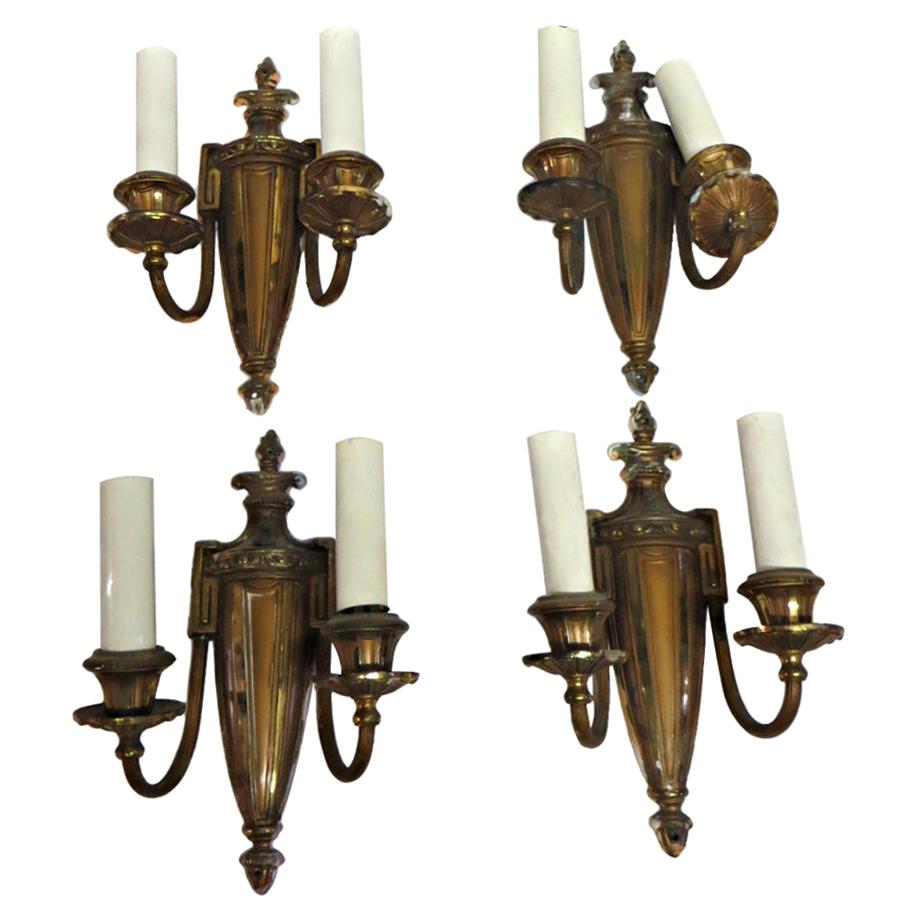 1920s Set of 4 Neoclassical Two-Arm Brass Decorative Wall Sconces