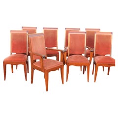 1920's Set of 8 French Art Deco Designer Gaston Poisson Dining Room Chairs