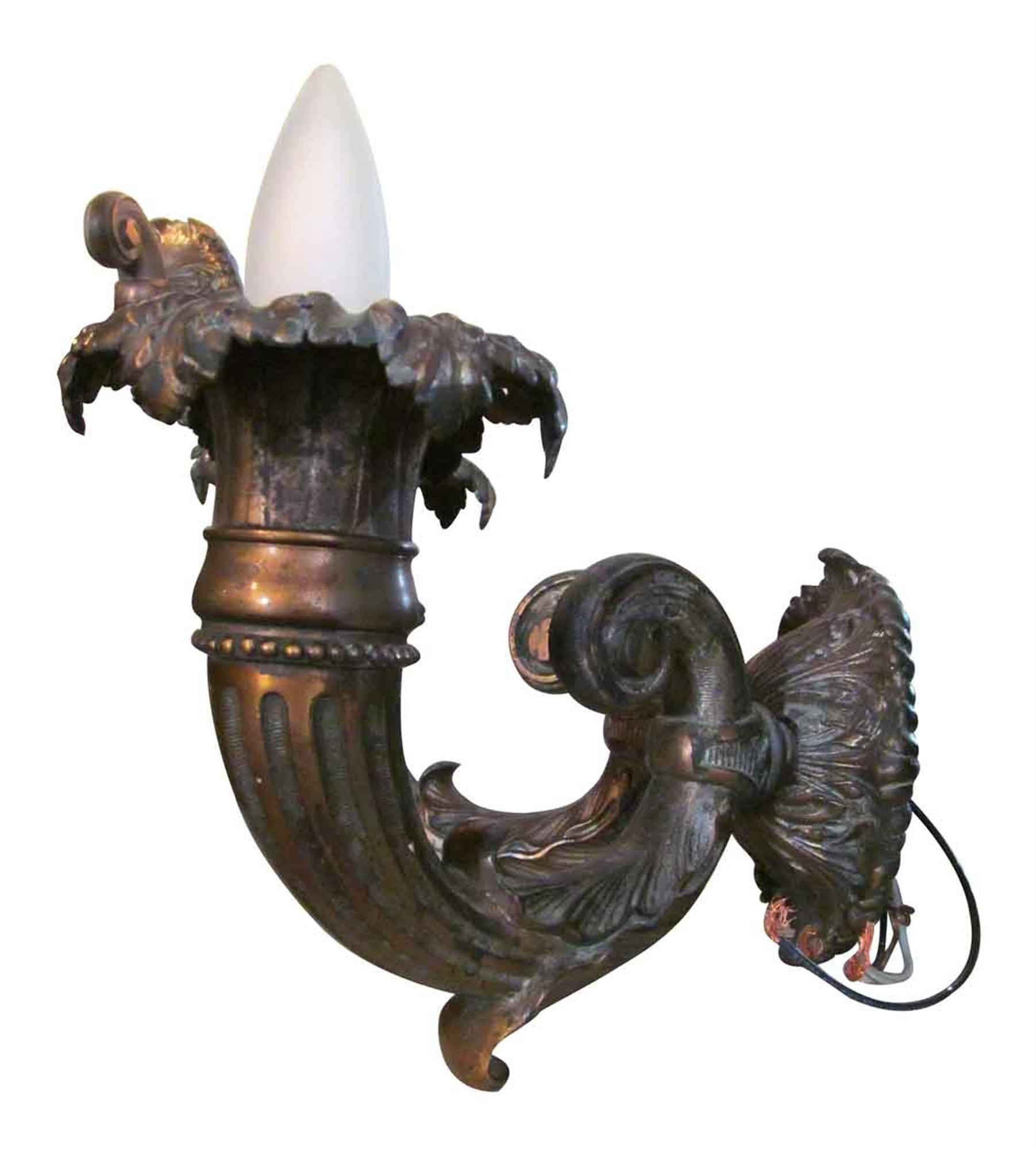 American 1920s Set of Seven Bronze Sconces, Both Double and Single Arms