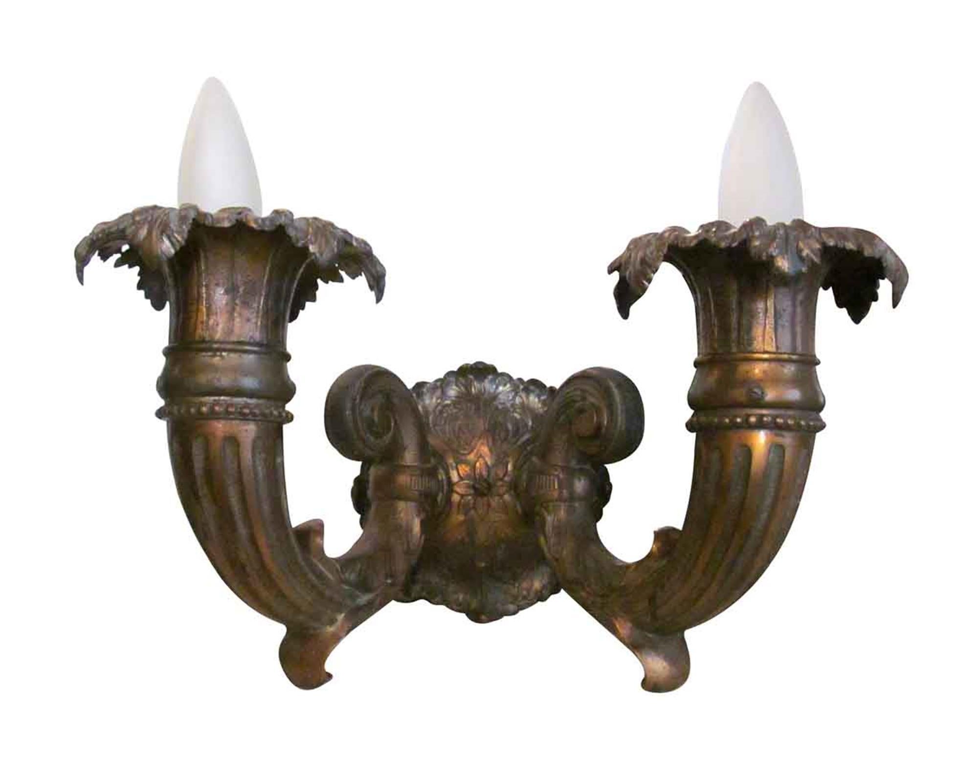 1920s Set of Seven Bronze Sconces, Both Double and Single Arms In Good Condition In New York, NY