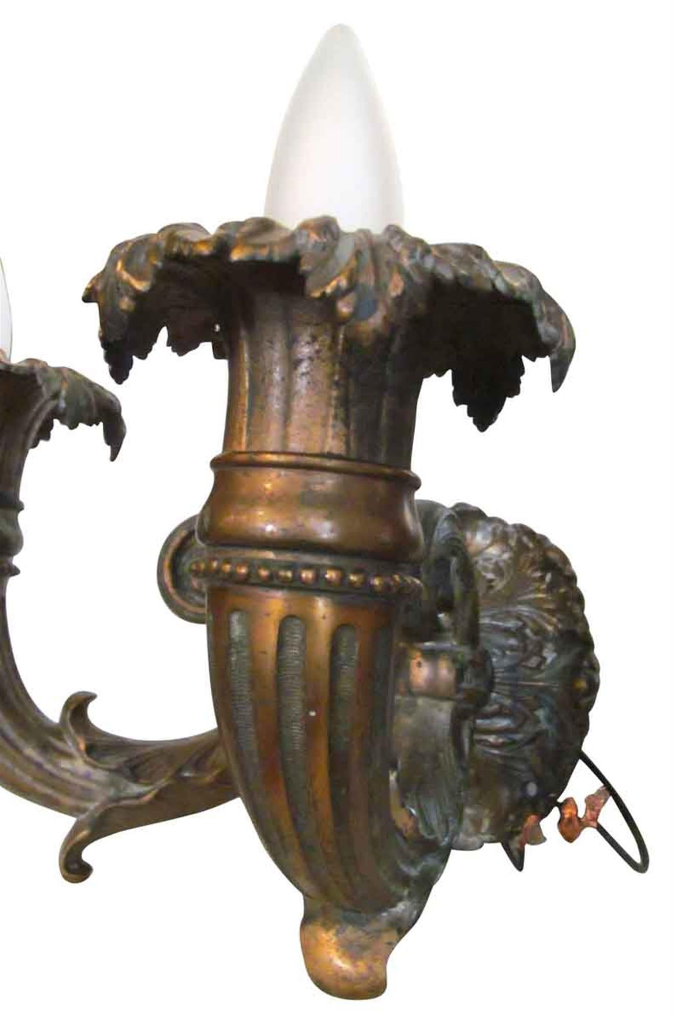 Early 20th Century 1920s Set of Seven Bronze Sconces, Both Double and Single Arms
