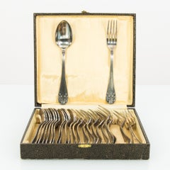 1920s Set of Silver-Plated Cutlery in Reptile Leather Box