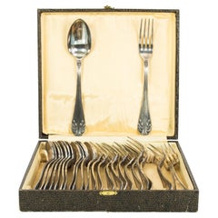 1920s Set of Silver-Plated Cutlery in Reptile Leather Box