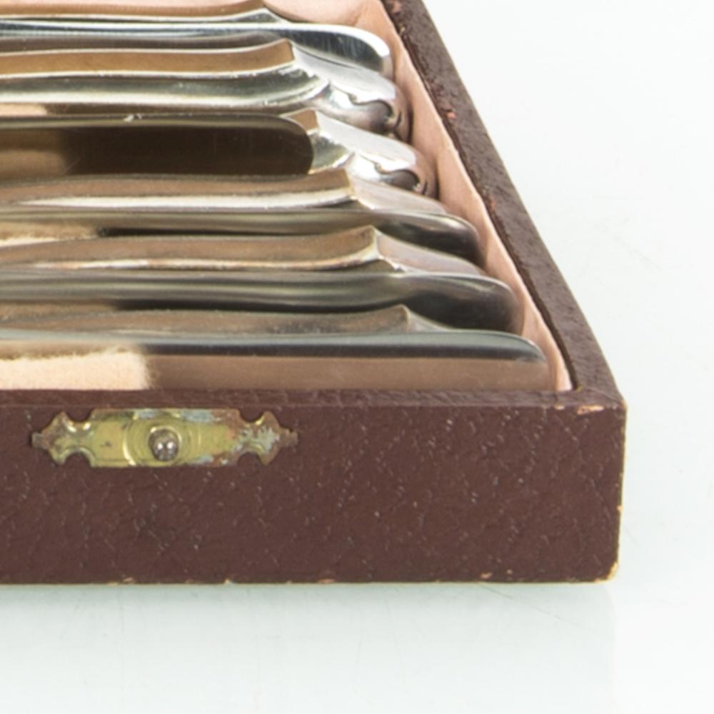 Art Deco 1920s Set of Silver-Plated Knives in Leather Box