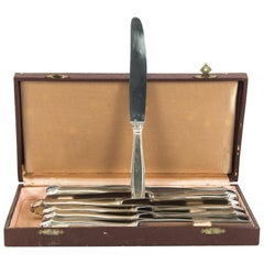 1920s Set of Silver-Plated Knives in Leather Box