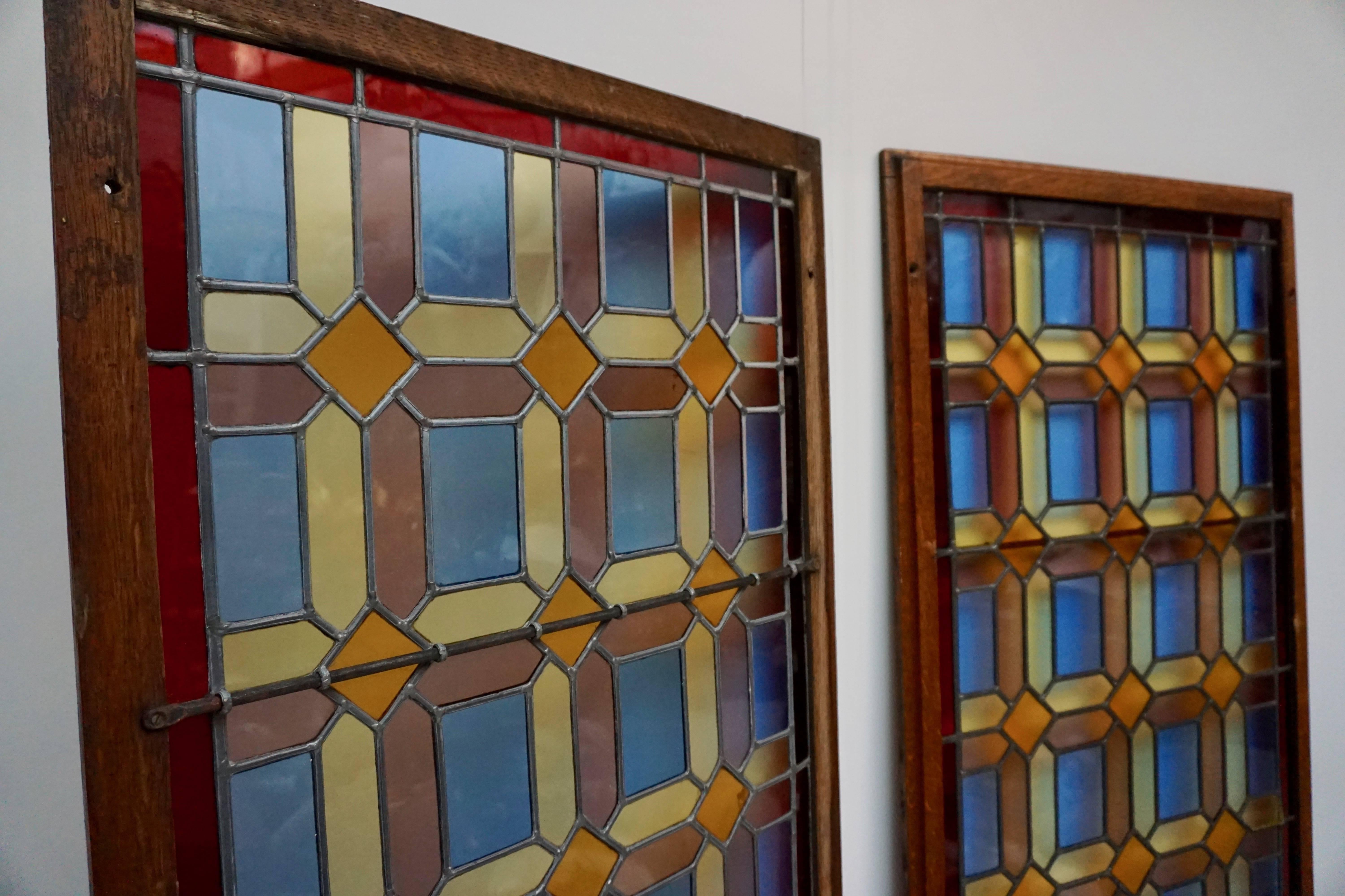 One of Two Multicolored Stained Glass Windows Panels 2