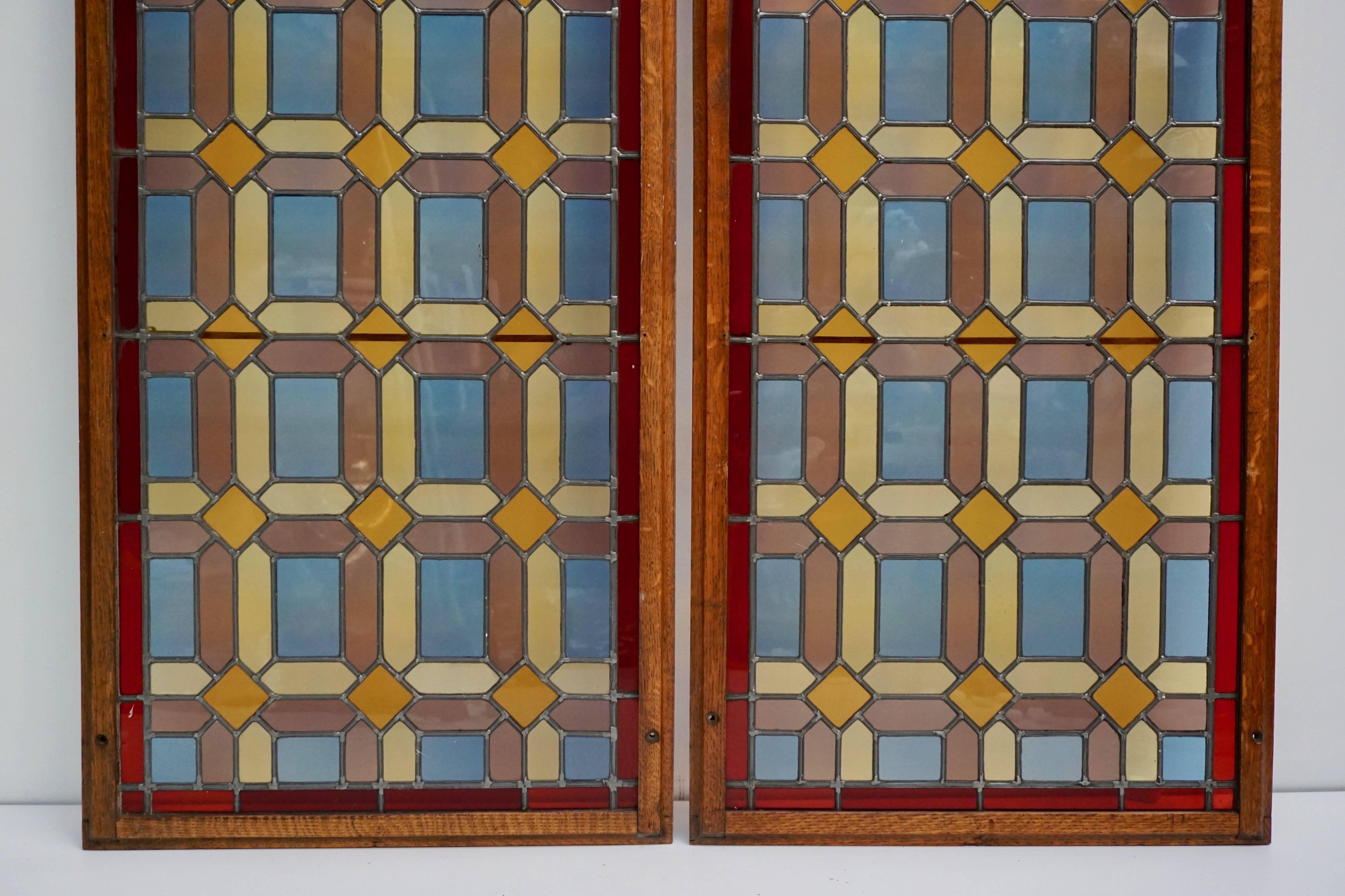 20th Century One of Two Multicolored Stained Glass Windows Panels