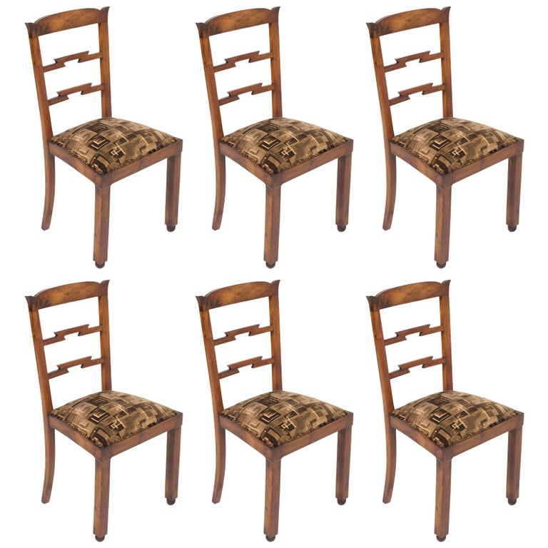 1920s Set of Six Chairs Art Deco by Osvaldo Borsani Original Futurist Upholstery For Sale