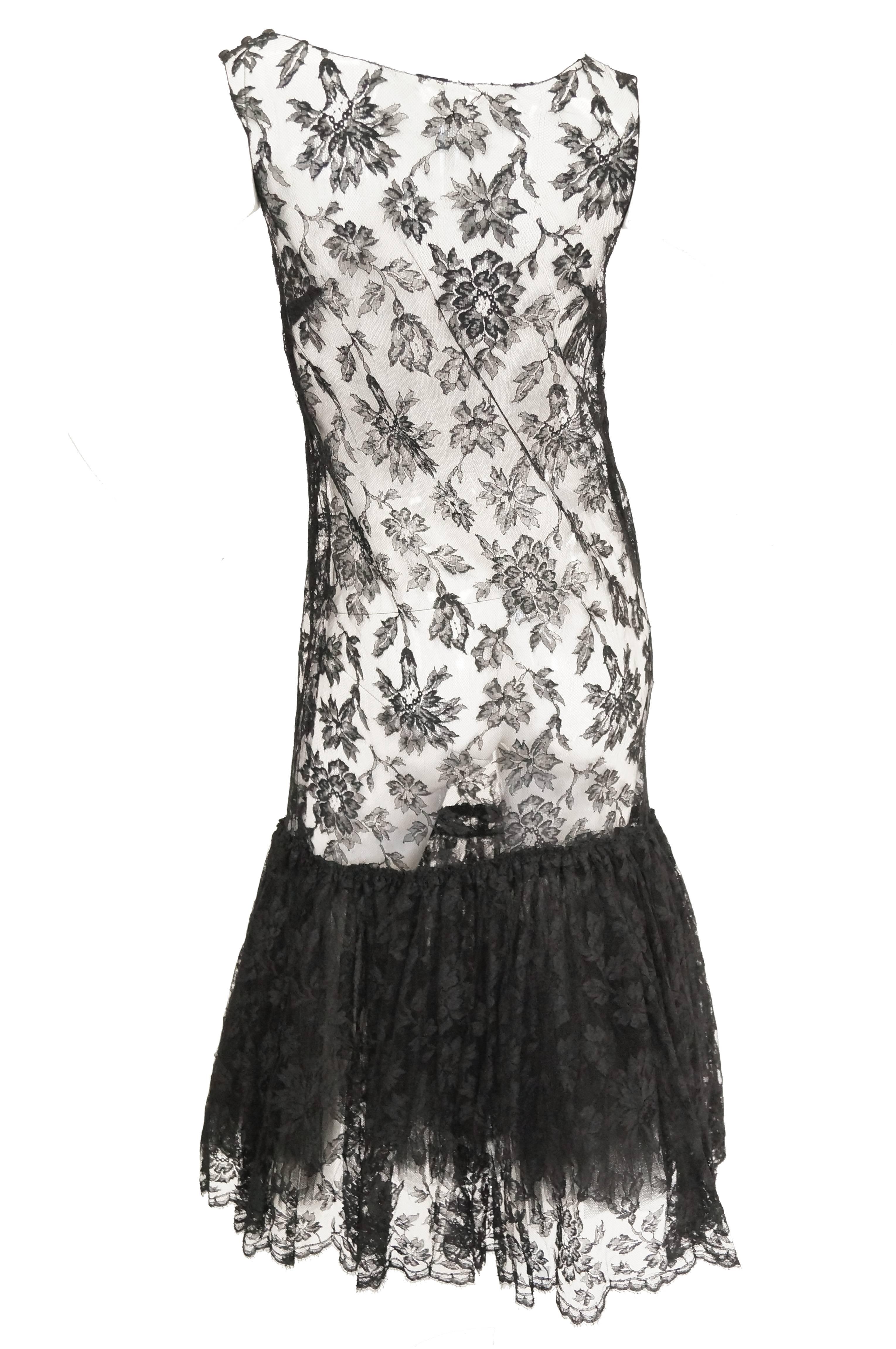 Sheer Black Lace Fluted Ruffle Dress, 1920s  For Sale 1