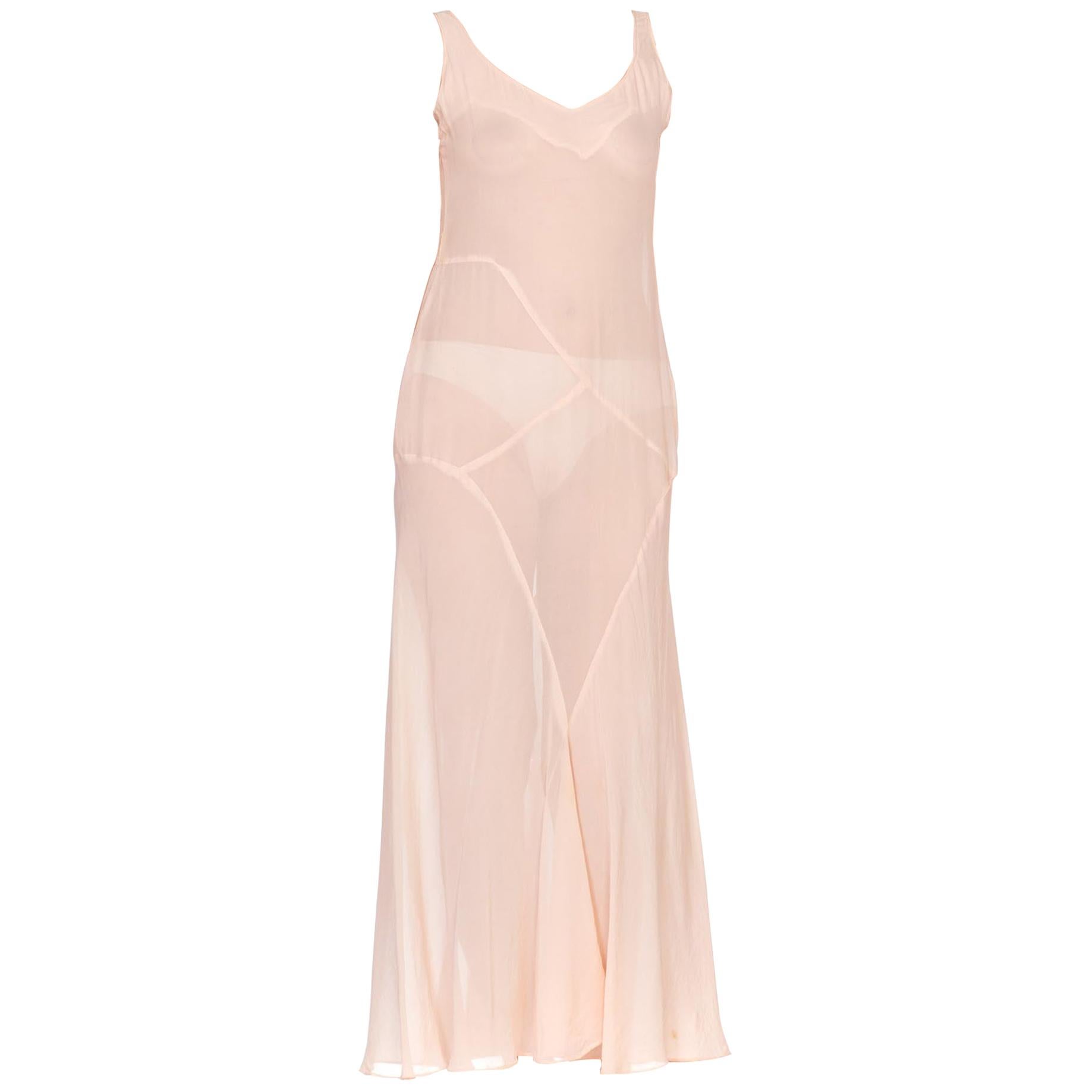 1920'S Blush Pink Silk Chiffon Art Deco Seamed Slip Dress  For Sale