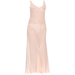 Used 1920'S Blush Pink Silk Chiffon Art Deco Seamed Slip Dress 