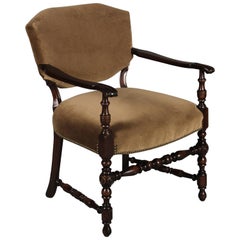 1920s Side Chair with Carved Walnut Arms