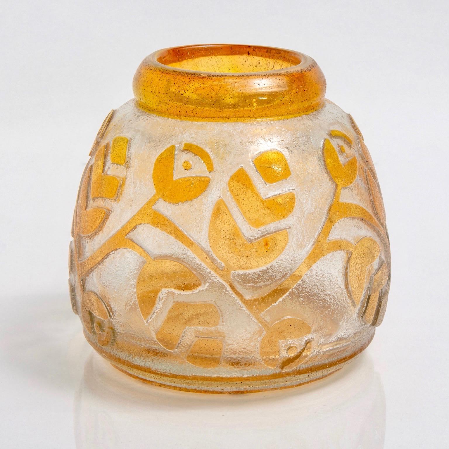 Art Deco 1920s Signed Daum Vase with Etched Orange Overlay