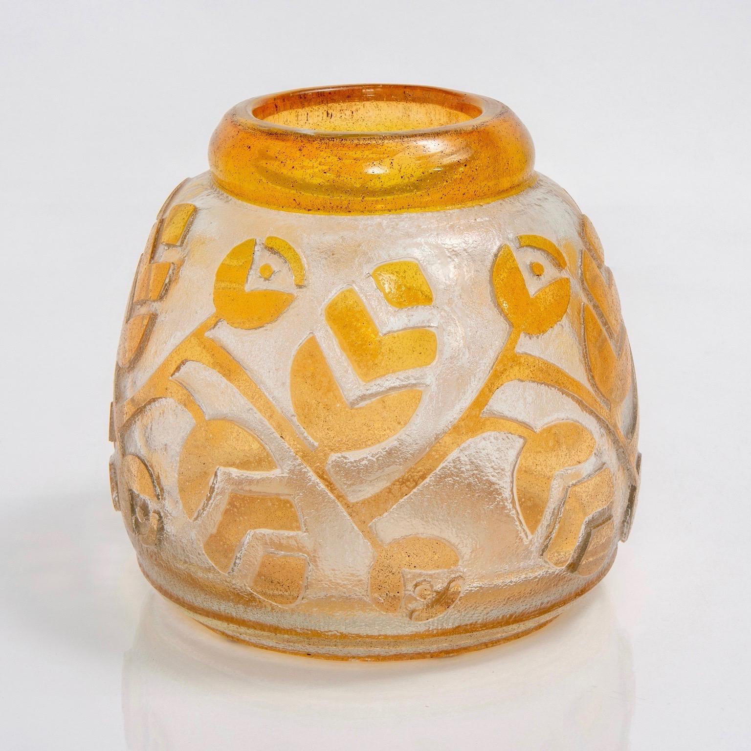 1920s Signed Daum Vase with Etched Orange Overlay In Good Condition In Troy, MI