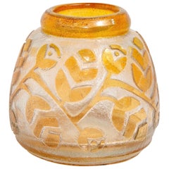 1920s Signed Daum Vase with Etched Orange Overlay