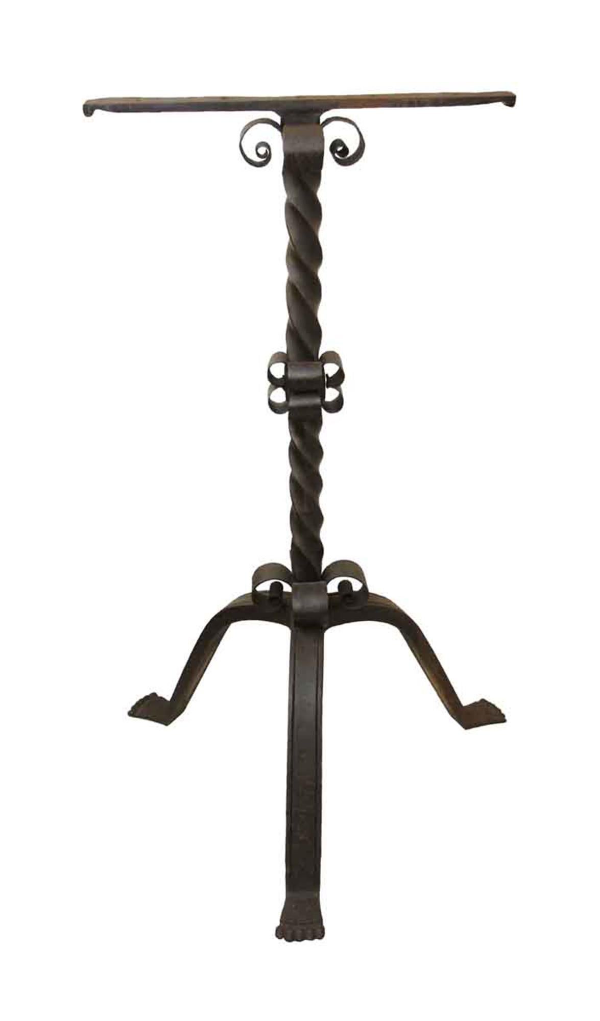 Large Samuel Yellin signed forged iron Stand or base with three legs and a black finish. This can be seen at our 2420 Broadway location on the upper west side in Manhattan.
