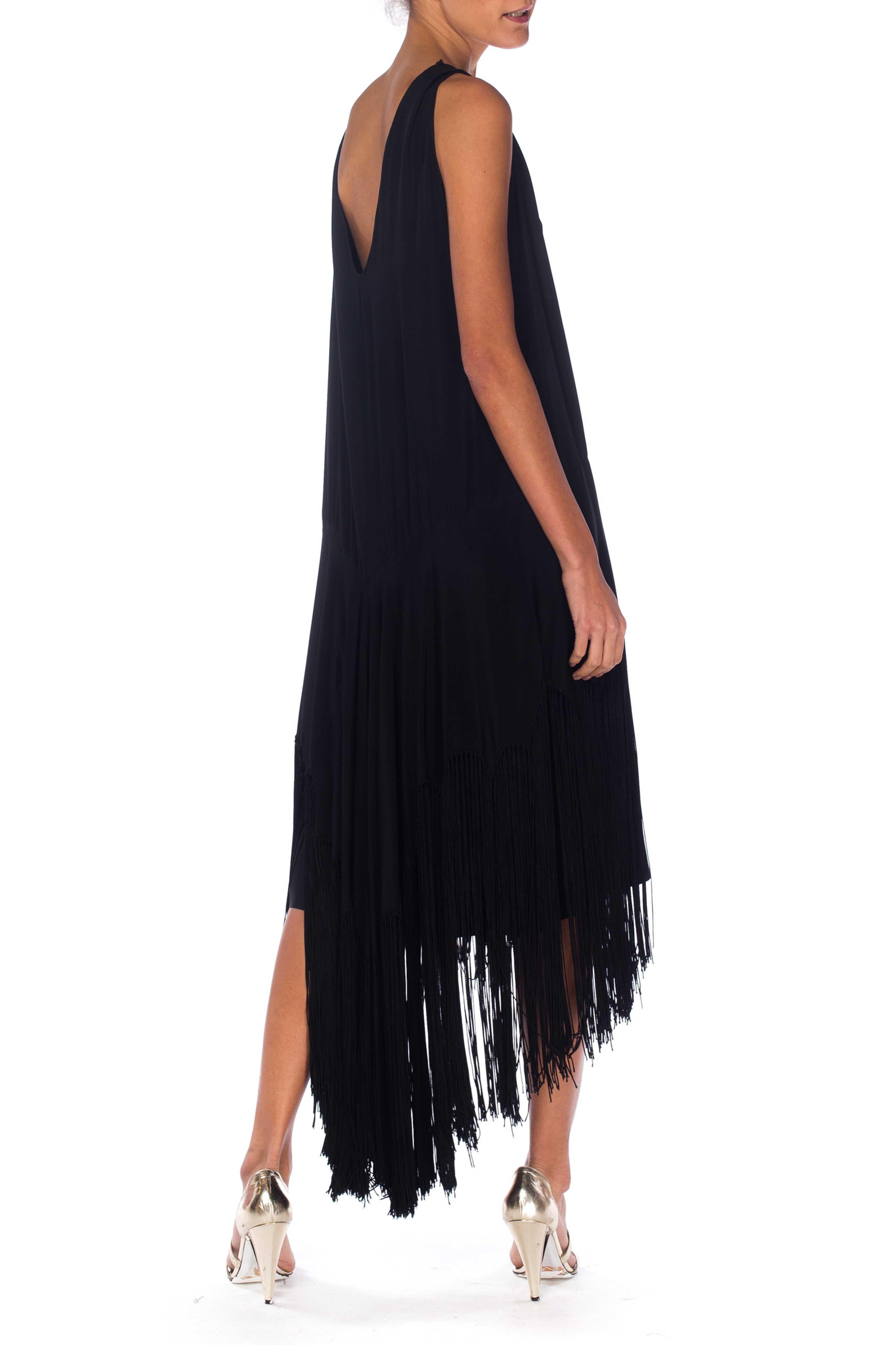 1920S Black Silk Cocktail Dress With Hand Knotted Fringe Skirt In Excellent Condition For Sale In New York, NY