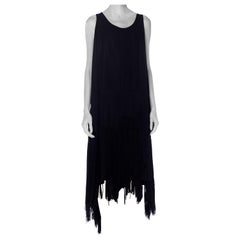 1920S Black Silk Cocktail Dress With Hand Knotted Fringe Skirt