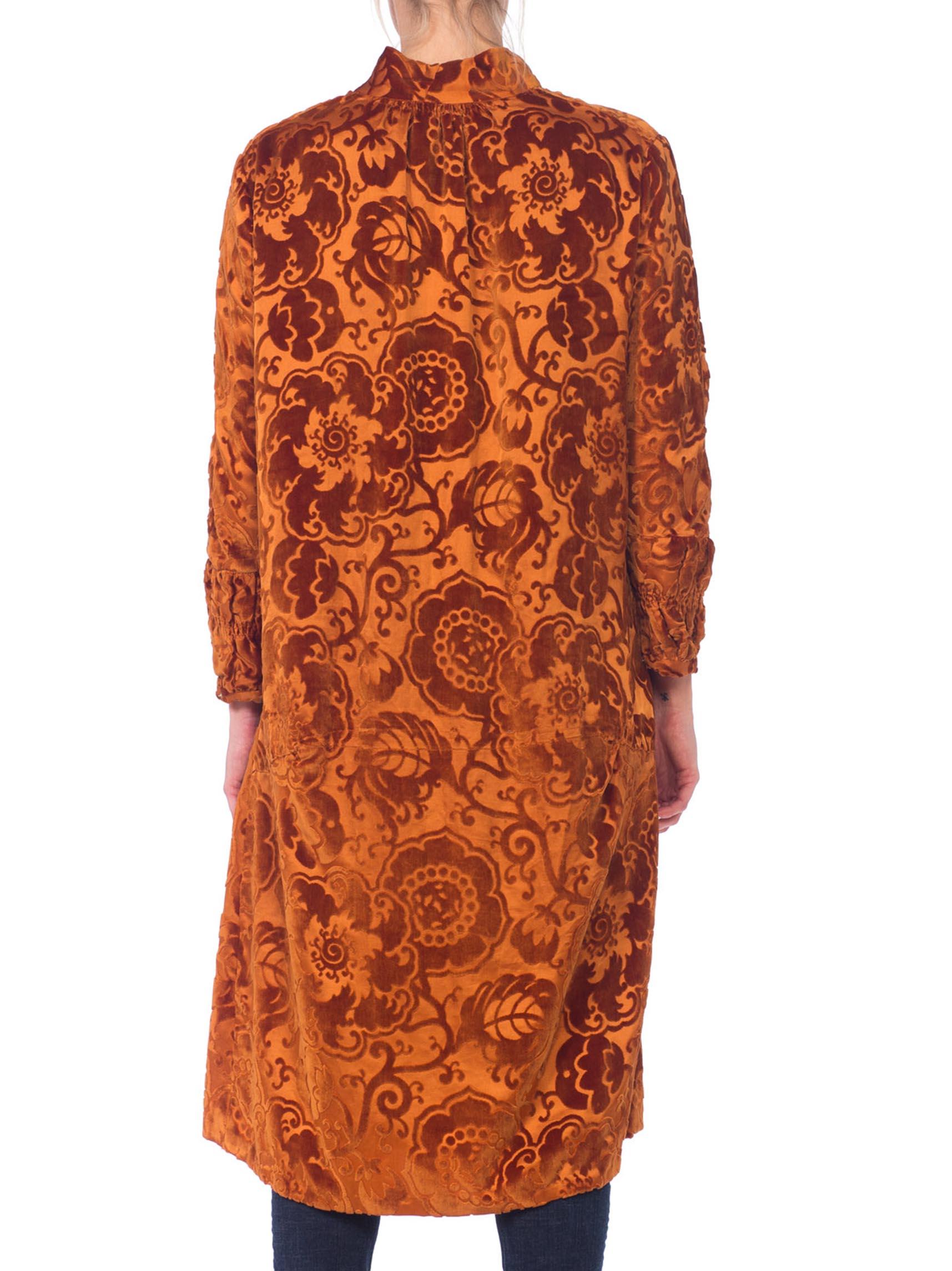 Brown 1920s Silk Burnout Velvet Coat