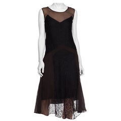 Antique 1920S Black Silk Chiffon & Lace Art Deco Flapper  Cocktail Dress