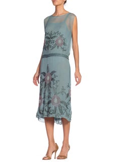 1920s Silk Chiffon Beaded Flapper Era Dress